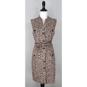 CHICOS Tan Black Animal Cat Print Button Front Sleeveless Dress Size 0.5 Small